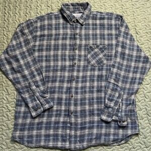 Men's Knit Plaid Flannel Button Down Long Sleeve Shirt 2X Blue Outerwear